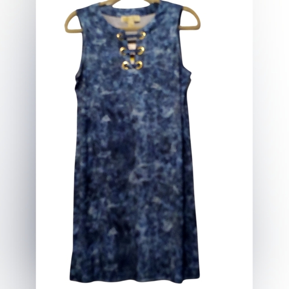 Michael Kors - NWT, Blue Tye Dye Shift Dress, Sleeveless, Laced Up Front, Size M - Picture 2 of 10